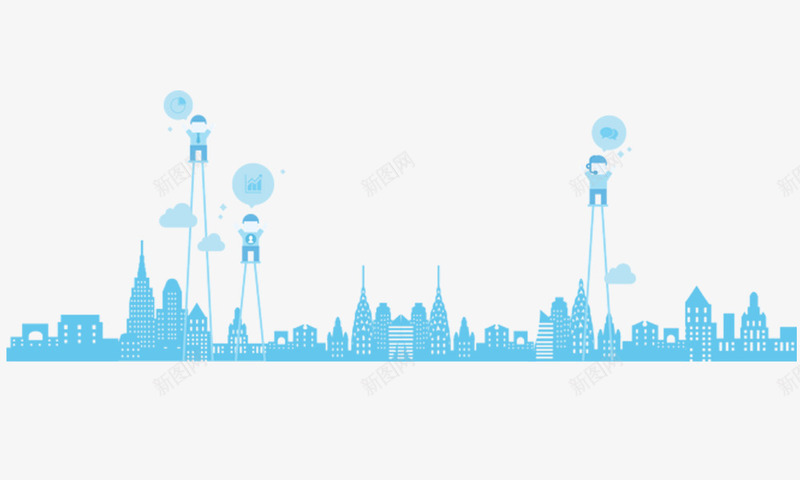 城市蓝色彩绘png免抠素材_新图网 https://ixintu.com 城市 简约 绘画 高楼