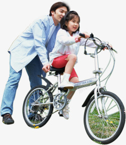 实物拍摄父亲教女孩骑单车素材