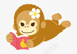 手绘猴子配饰看书的小猴子图标图标