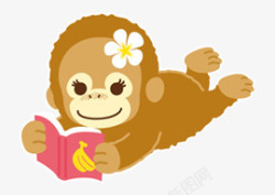 猴图标手绘猴子配饰看书的小猴子图标高清图片