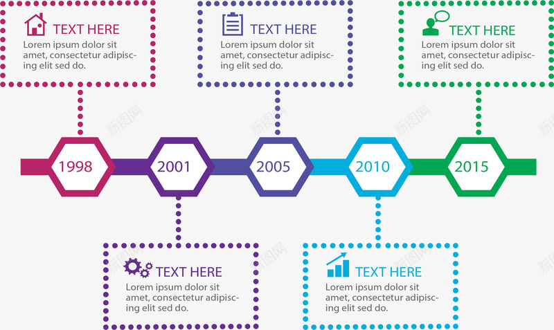 六边形彩色时间轴png免抠素材_新图网 https://ixintu.com 六边形 几何图表 时间轴 流程图