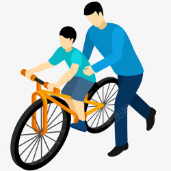 骑自行车插画父亲教儿子骑单车插画矢量图高清图片