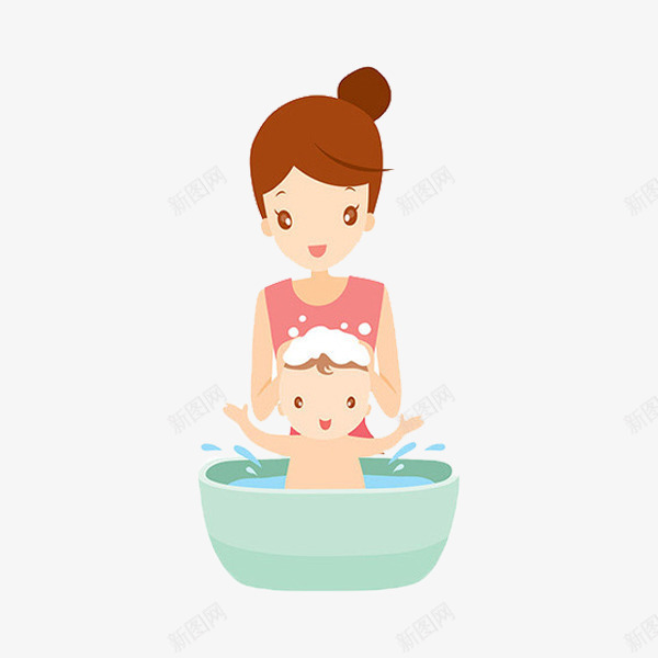 为孩子洗澡的母亲png免抠素材_新图网 https://ixintu.com 孩子 母亲 洗澡 浴室