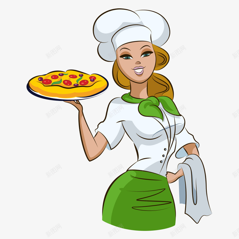 端披萨的女厨师png免抠素材_新图网 https://ixintu.com 人物 人物插画 卡通人物 厨娘 女厨师 插画 端披萨 美女厨娘