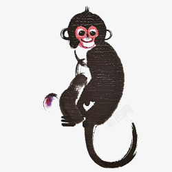 一只可爱的水墨猴子插画素材