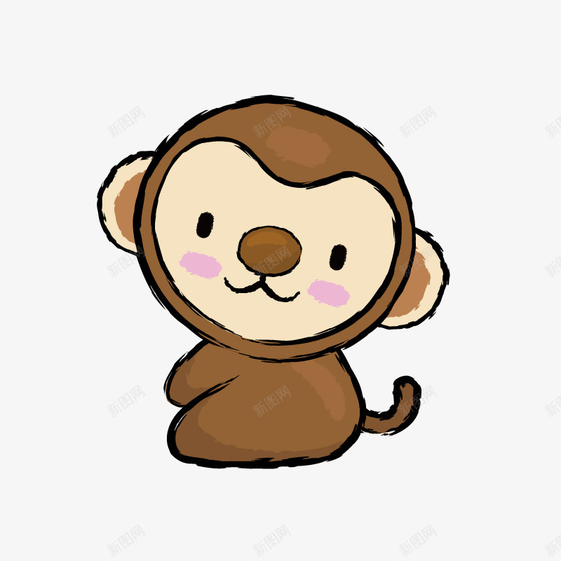 可爱卡通简笔小猴子png免抠素材_新图网 https://ixintu.com 动物 可爱的 呆萌 坐着 小猴子 尾巴 水彩 耳朵