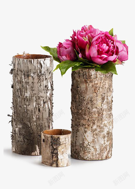 木桩里的花png免抠素材_新图网 https://ixintu.com 木桩 玫瑰 红色 花瓶