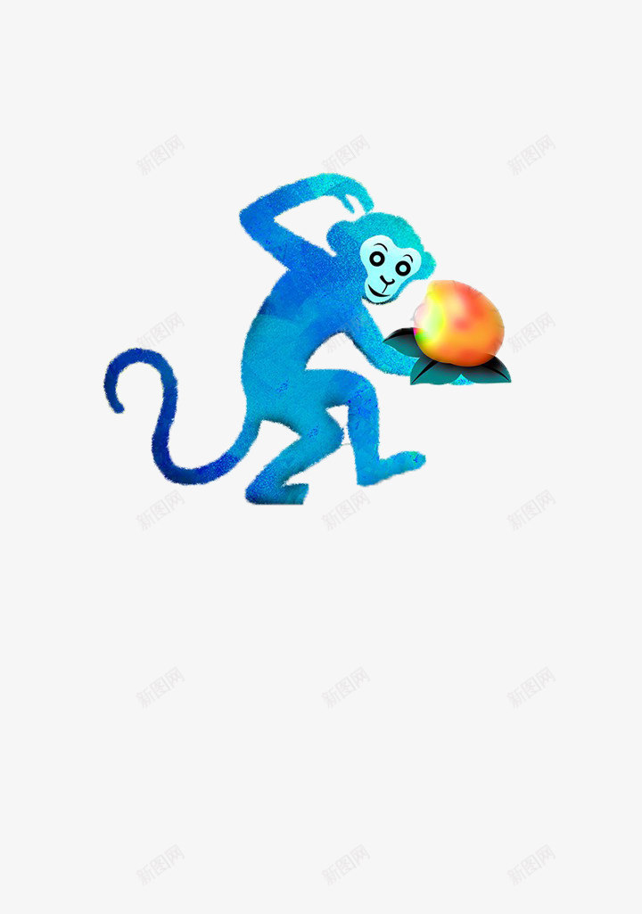 猴年海报png免抠素材_新图网 https://ixintu.com 桃子 猴子 猴子偷桃 猴年 蓝色猴子