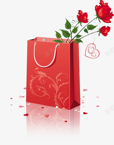 创意购物袋玫瑰花png免抠素材_新图网 https://ixintu.com 创意 玫瑰花 红色 装饰 购物袋