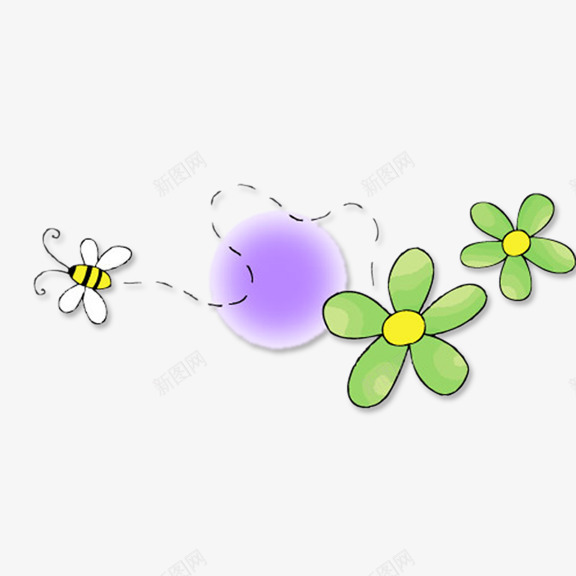 蜜蜂和小花png免抠素材_新图网 https://ixintu.com 卡通 小花 蜜蜂