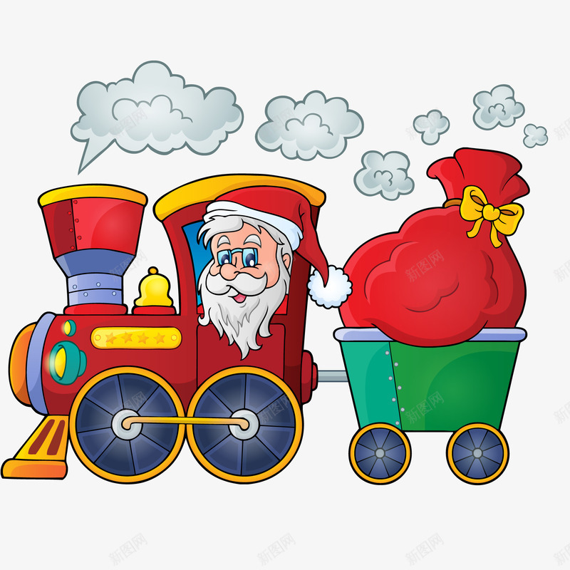 圣诞老人送礼物png免抠素材_新图网 https://ixintu.com 卡通 圣诞老人 圣诞节 小火车 手绘 红色