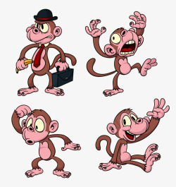 矢量猴子动作四种动作的猴子高清图片