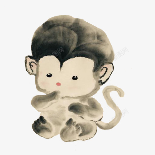 中国风水墨卡通猴子png免抠素材_新图网 https://ixintu.com 中国风 中国风猴子 卡通猴子 水墨猴 水墨猴子 猴子