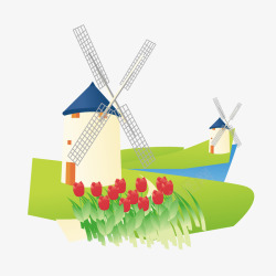 荷兰风车风景图案素材