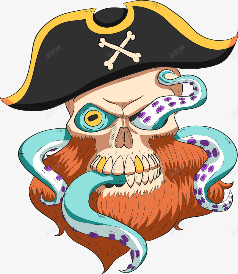 可怕的章鱼海盗船长png免抠素材_新图网 https://ixintu.com 庞克风 朋克风 海盗 海盗船长 矢量素材 章鱼海盗