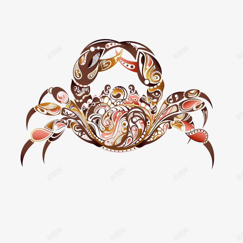 图案螃蟹png免抠素材_新图网 https://ixintu.com 动物 图案 夹子 花纹 螃蟹