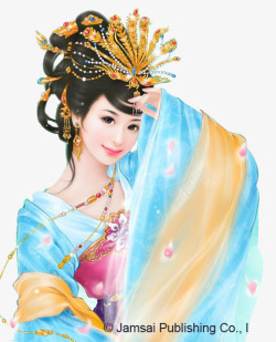 宫妃优雅的蓝衣宫妃手绘古风高清图片