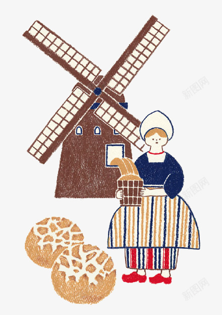 卡通荷兰妇女png免抠素材_新图网 https://ixintu.com 中年妇女 荷兰 风车 饼干