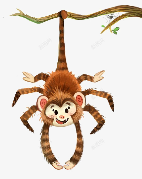 小猴子png免抠素材_新图网 https://ixintu.com 动物 卡通猴子 可爱猴子 手绘猴子 水彩 蜘蛛 顽皮的猴子
