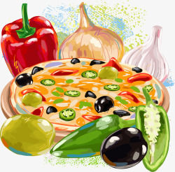 披萨和蔬菜矢量图素材