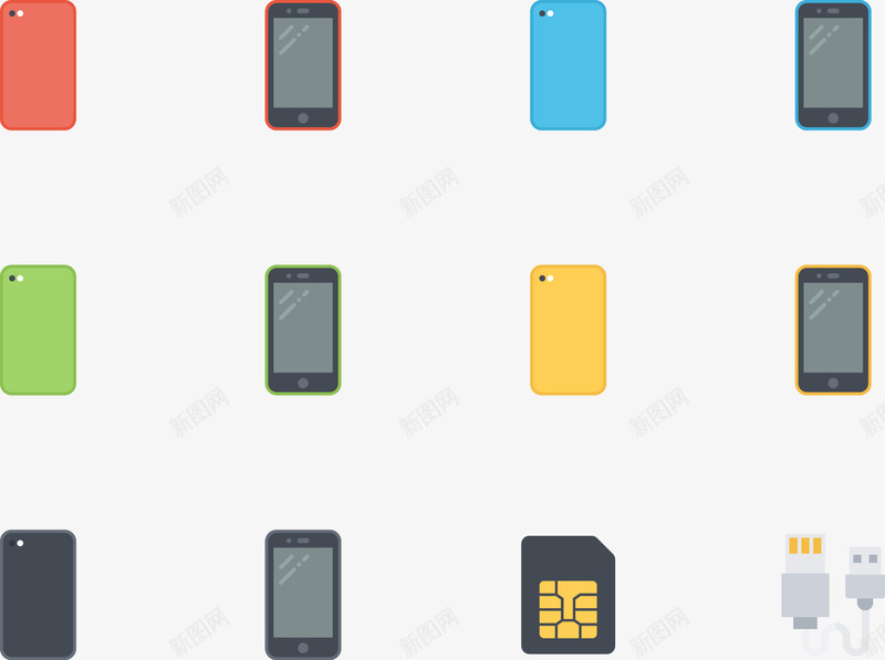 彩色手机png免抠素材_新图网 https://ixintu.com 存储卡 彩色手机 智能手机 转接头