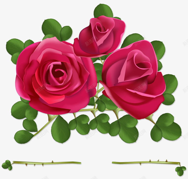 玫瑰花矢量图ai免抠素材_新图网 https://ixintu.com 扁平化 玫瑰花 红色 矢量图