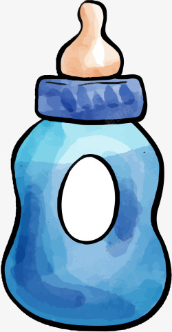 水彩手绘蓝色奶瓶素材