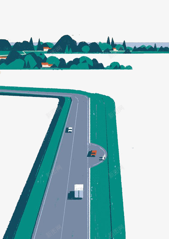 山田边的道路png免抠素材_新图网 https://ixintu.com 创意 极简 绿色