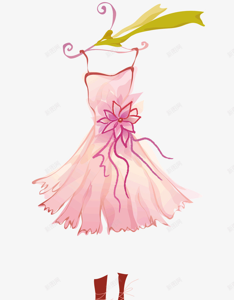 粉色的裙子矢量图ai免抠素材_新图网 https://ixintu.com 丝带 公主裙 可爱 矢量素材 粉色的裙子 花 裙子 矢量图