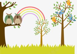 卡通装饰插图树与鸟素材