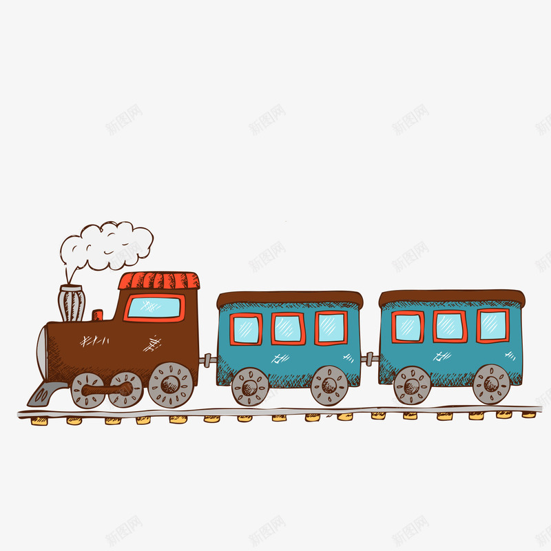 卡通手绘老式火车png免抠素材_新图网 https://ixintu.com Q版小火车 卡通 复古 手绘 火车