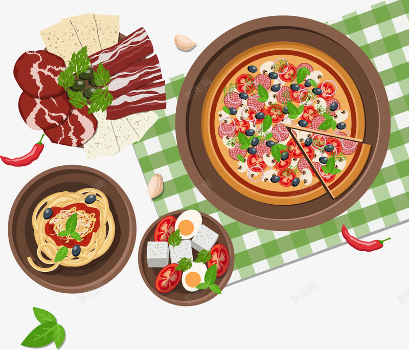 披萨和意大利面png免抠素材_新图网 https://ixintu.com 卡通意大利面 卡通披萨 意大利面 披萨 矢量意大利面 矢量披萨