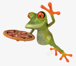 手拿披萨手拿披萨的青蛙高清图片