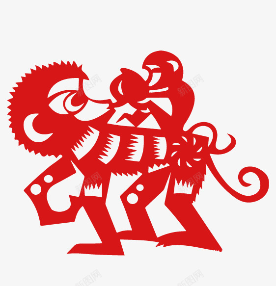 背着小猴的猴子剪纸png免抠素材_新图网 https://ixintu.com 中国风 剪纸 猴子 红色 背着小猴