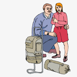 带着行李拉着行李带着女儿的父亲矢量图高清图片