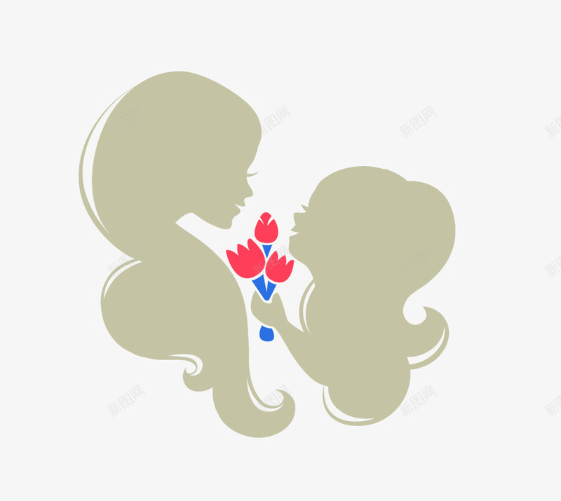 母亲节剪影png免抠素材_新图网 https://ixintu.com 剪影 女儿 母亲节 花朵