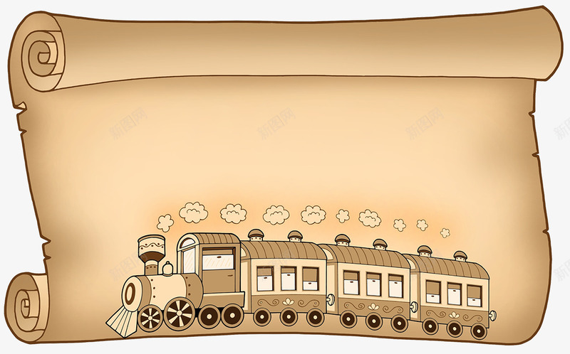 手绘卡通卷纸上行驶中的蒸汽火车png免抠素材_新图网 https://ixintu.com 卡通 卡通火车 卷纸 手绘 老旧火车 老火车 蒸汽火车 行驶中