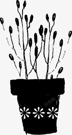 黑色万象盆黑色小花花盆高清图片