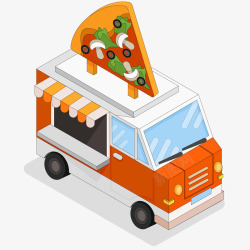 绿色披萨美食车卡通披萨车矢量图高清图片