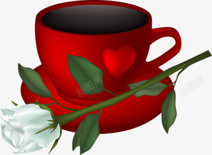 白玫瑰与红咖啡杯png免抠素材_新图网 https://ixintu.com 咖啡杯 白玫瑰 白玫瑰与红咖啡杯