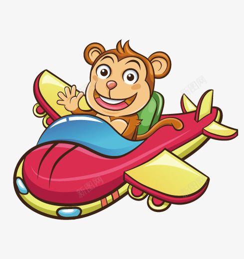 卡通拟人图案png免抠素材_新图网 https://ixintu.com 招手 猴子 红色的飞机 驾驶飞机