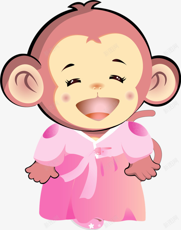 粉色小猴子png免抠素材_新图网 https://ixintu.com 卡通 手绘 水彩 猴子 粉色 衣服
