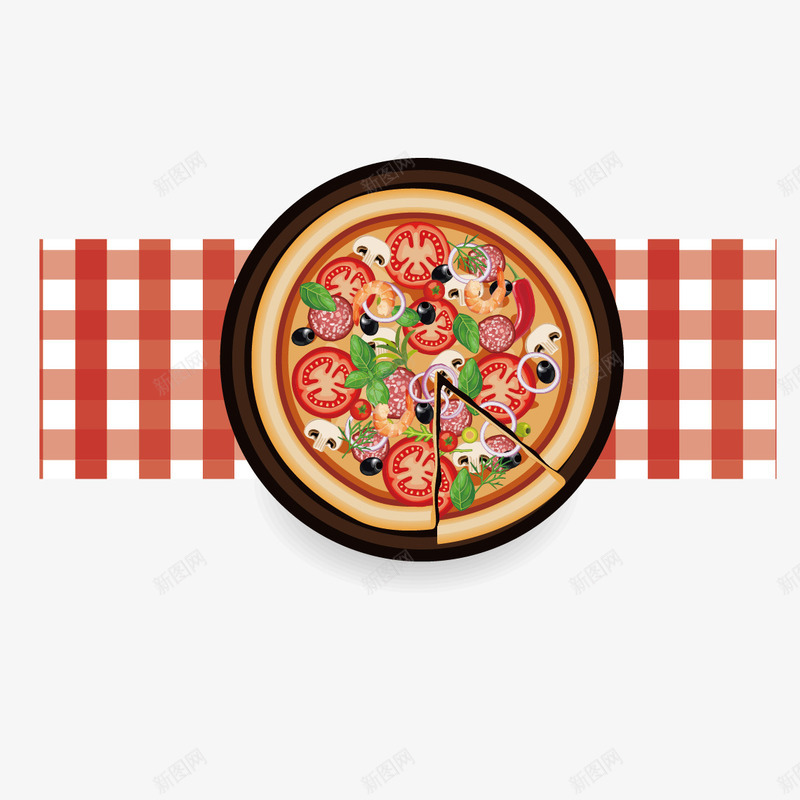 披萨与桌布png免抠素材_新图网 https://ixintu.com 披萨 方格桌布 桌布 餐桌布