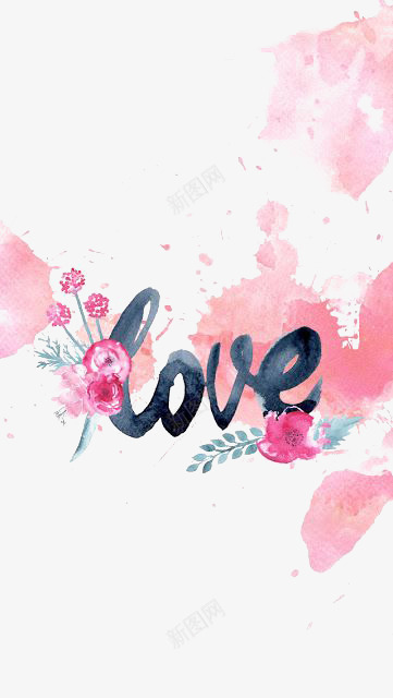 LOVE手写字png免抠素材_新图网 https://ixintu.com LOVE 卡通 手写 手绘 插画 水彩 粉色 花朵 英文