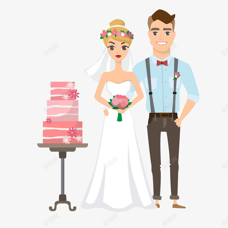 婚礼新娘新郎png免抠素材_新图网 https://ixintu.com 卡通人物 卡通新娘新郎 婚礼 婚礼蛋糕 结婚装饰 背景装饰