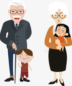 爷爷与孙女抱着孙子孙女的夫妻高清图片