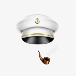 船长帽卡通立体白色船长帽和烟斗高清图片