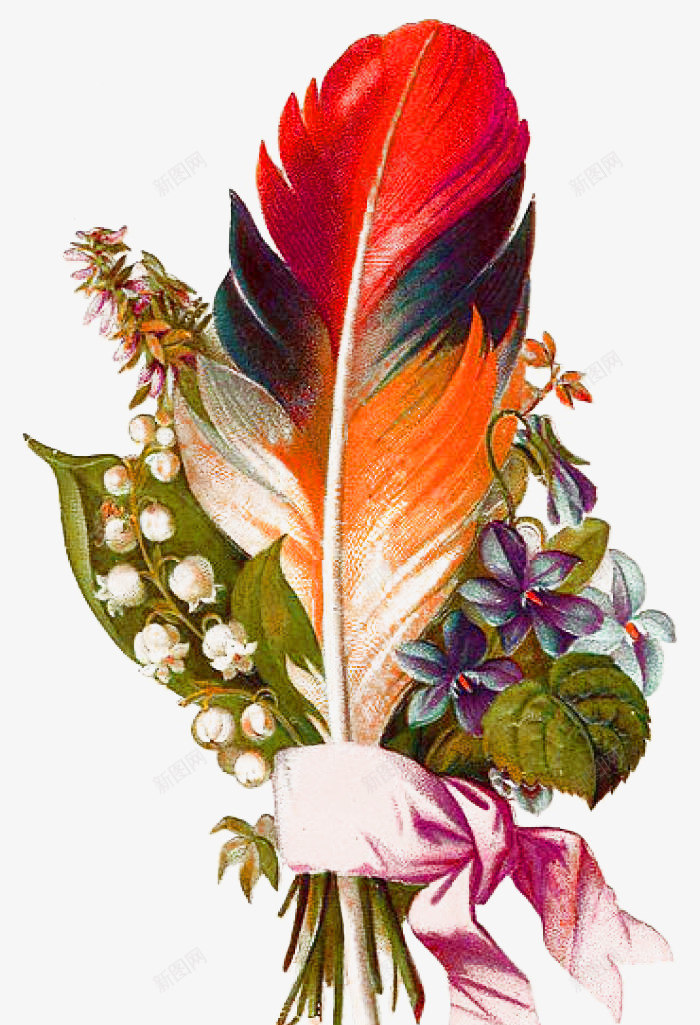 羽毛上的花朵png免抠素材_新图网 https://ixintu.com PNG图形 植物 羽毛 花朵 装饰