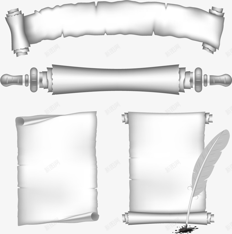 羽毛笔和纸png免抠素材_新图网 https://ixintu.com 卷轴 笔 纸 羽毛笔