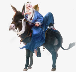 骑在驴背的长发老者古风图案素材